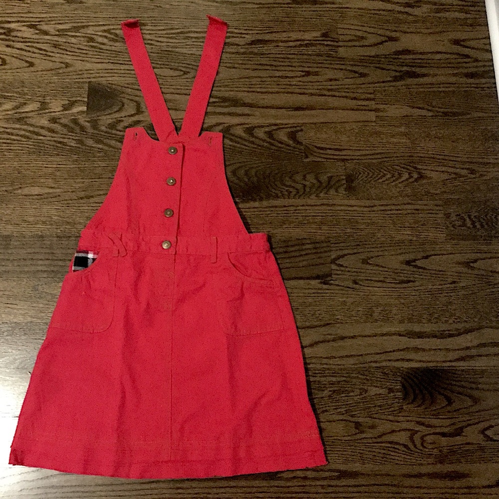 Nautinati red jean overalls with skirt and bows